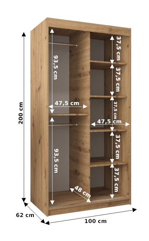 VERONA 1 - Sliding Door Wardrobe Sonoma Colour Shelves Rails, FAST DELIVERY >100cm x 200cm<