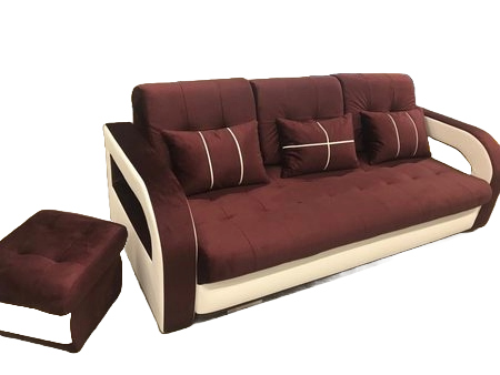 NINA SOFA with PUFF, SLEEPING FUNCTION, STORAGE SPACE, VINE COLOUR with WHITE FAUX INSERT, VELVET LIKE - FAST DELIVERY >235 x 110 cm<