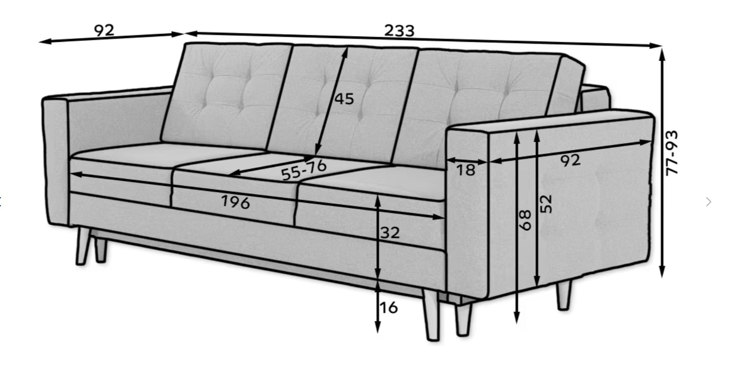 ASGARD - Sofa Bed with Sleeping Function Storage Fabric Many Colours > Width 233 cm <
