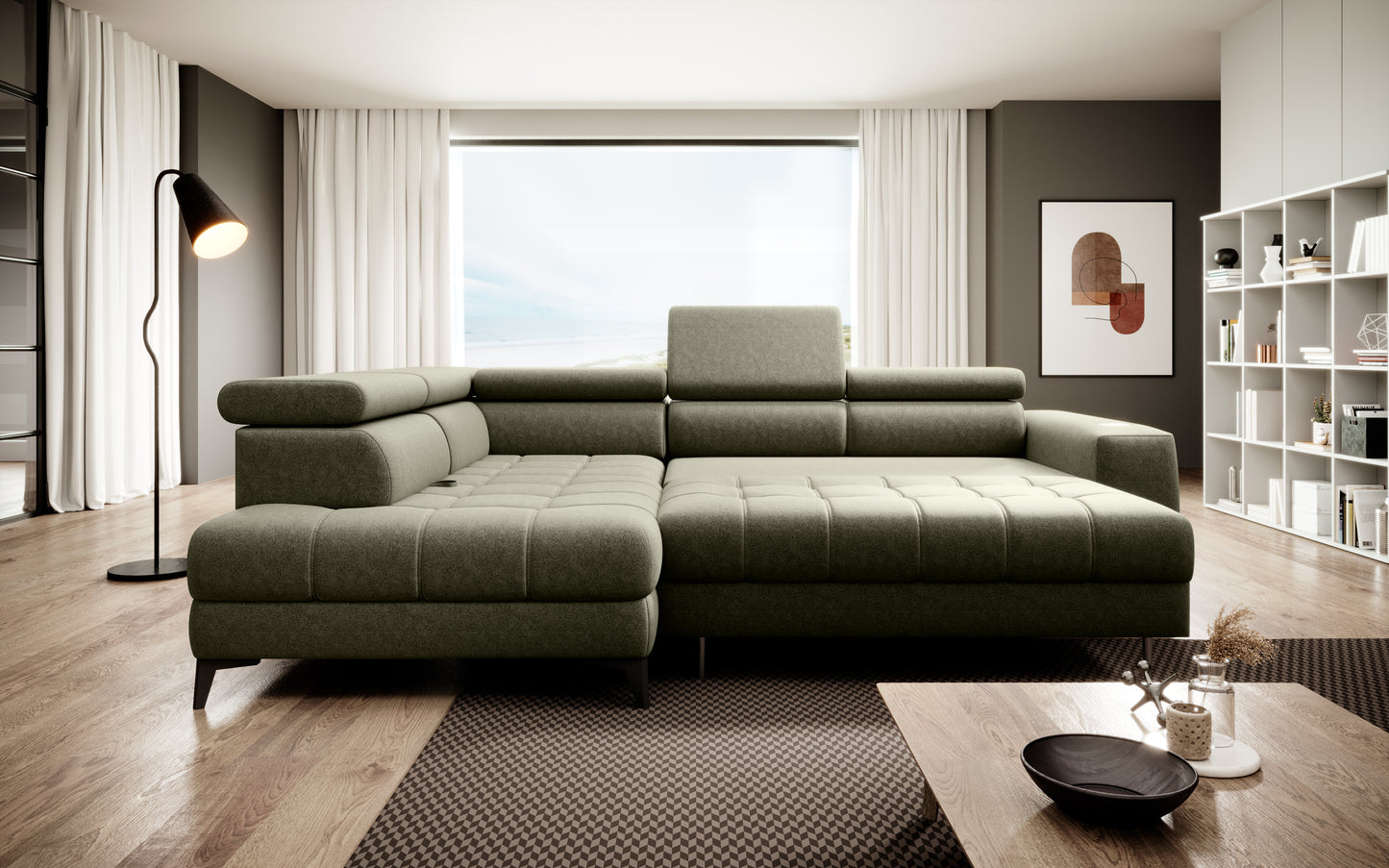 Astona - L-Shape Corner Sofa Bed with Sleeping Function Storage Various Colour > Width 280 cm <