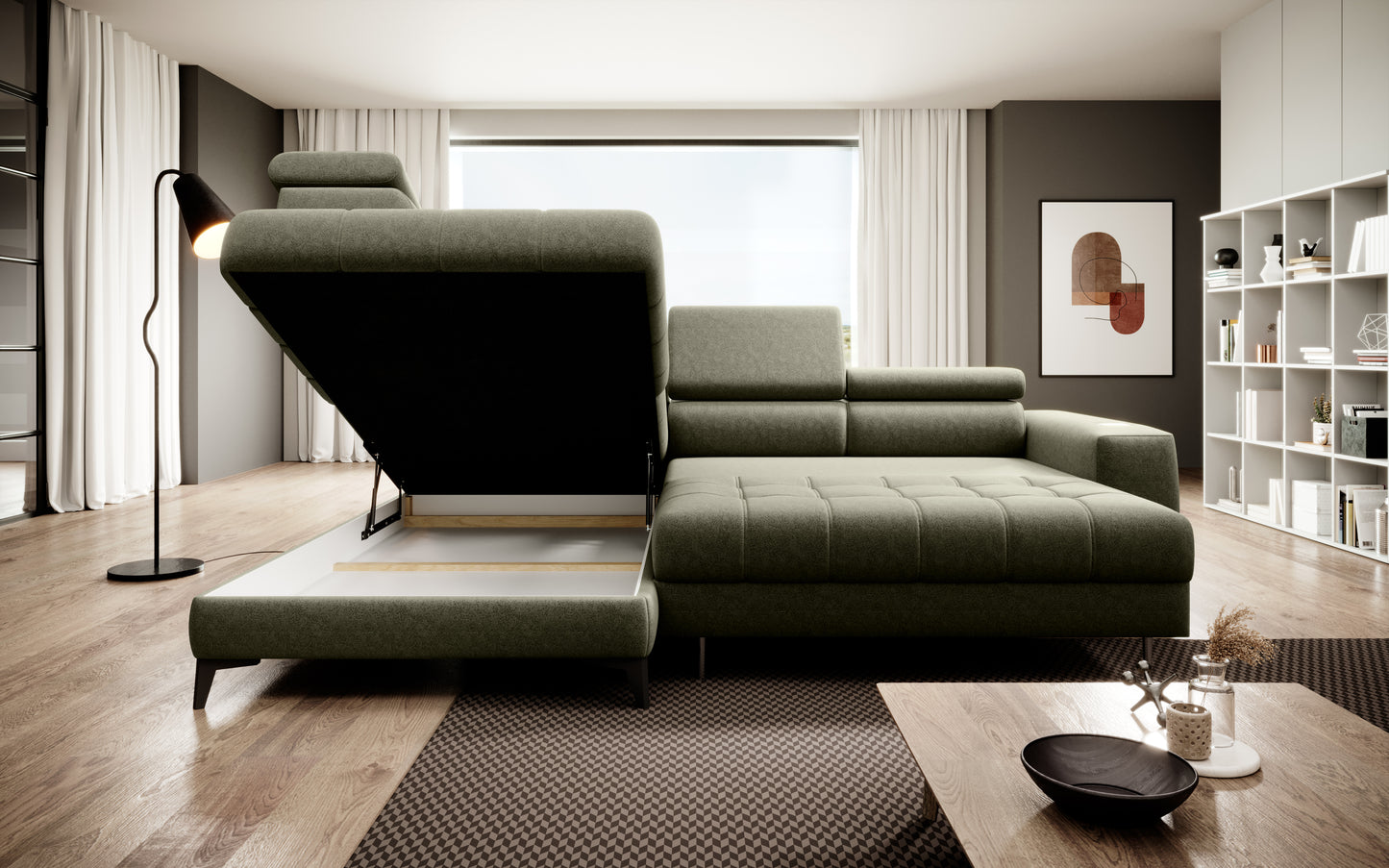 Astona - L-Shape Corner Sofa Bed with Sleeping Function Storage Various Colour > Width 280 cm <