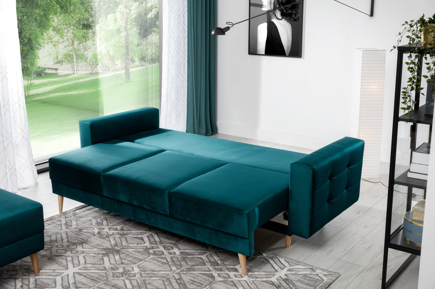 ASGARD - Sofa Bed with Sleeping Function Storage Fabric Many Colours > Width 233 cm <