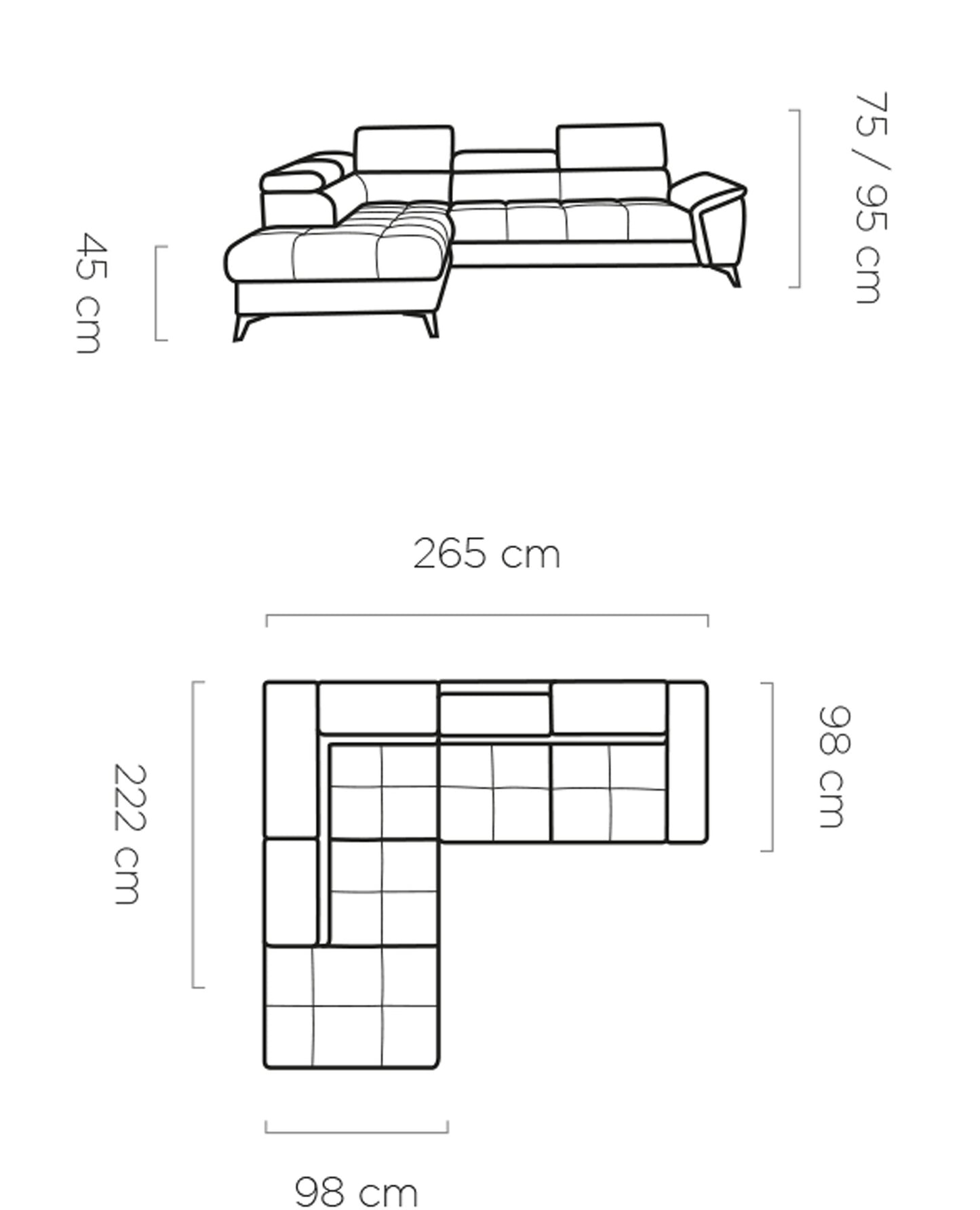 Monca - L-Shape Corner Sofa Bed with Sleeping Function Storage Various Colour > Width 265 cm <