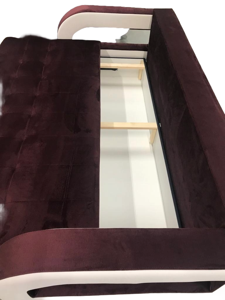 NINA SOFA with PUFF, SLEEPING FUNCTION, STORAGE SPACE, VINE COLOUR with WHITE FAUX INSERT, VELVET LIKE - FAST DELIVERY >235 x 110 cm<