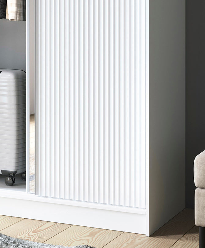 Biancco II with Mirror - Two Sliding Doors Wardrobe White with Hanging Rail, Shelves >120cm<