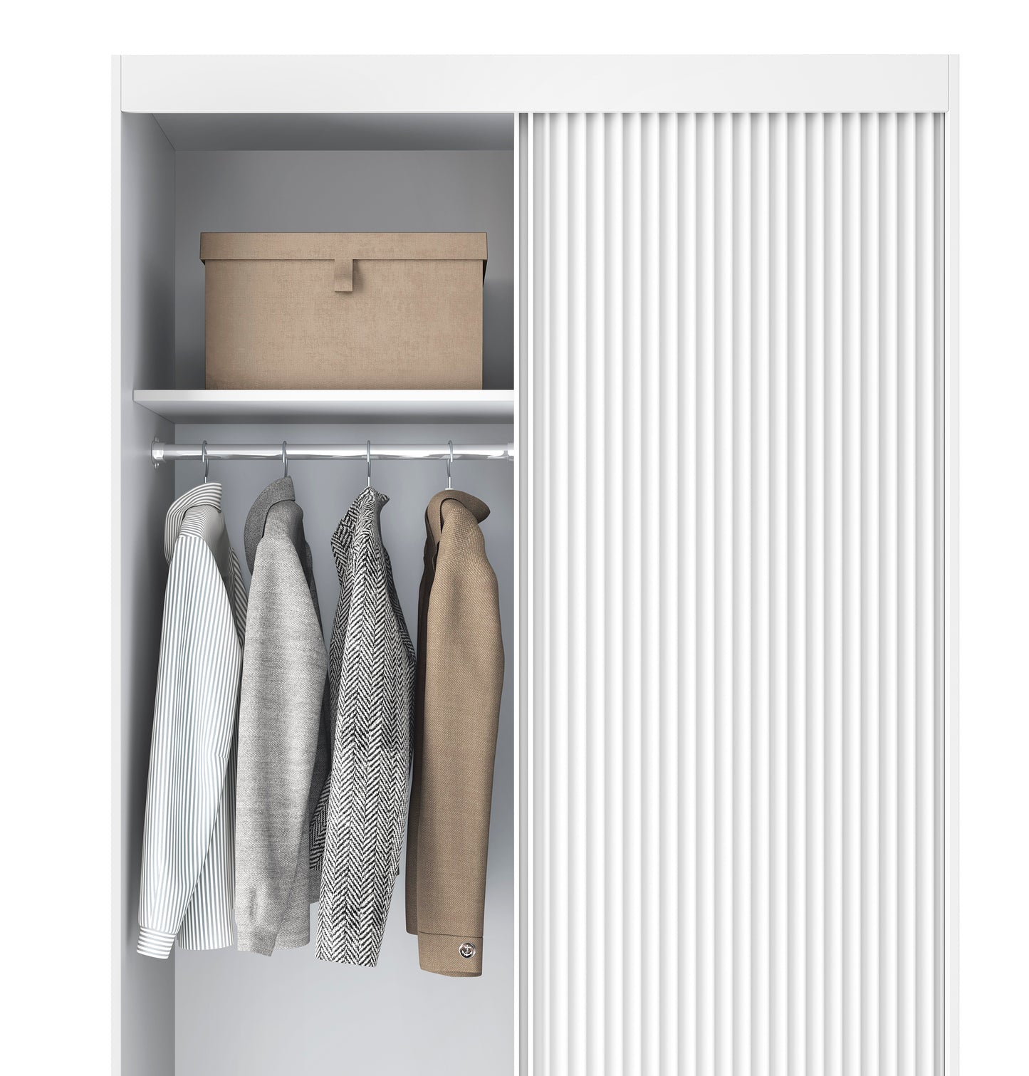 Biancco II with Mirror - Two Sliding Doors Wardrobe White with Hanging Rail, Shelves >120cm<