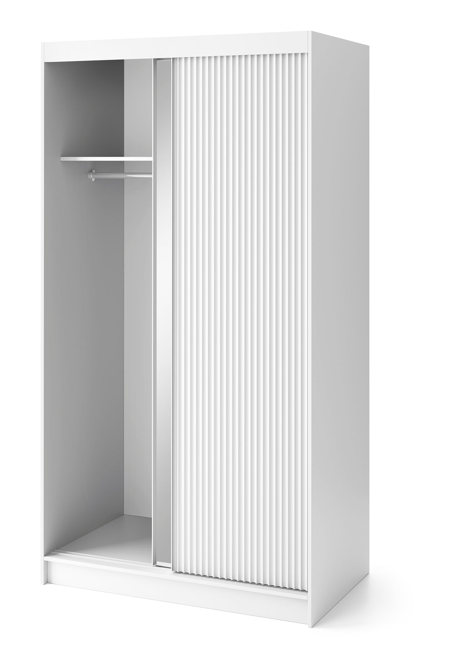 Biancco II with Mirror - Two Sliding Doors Wardrobe White with Hanging Rail, Shelves >120cm<