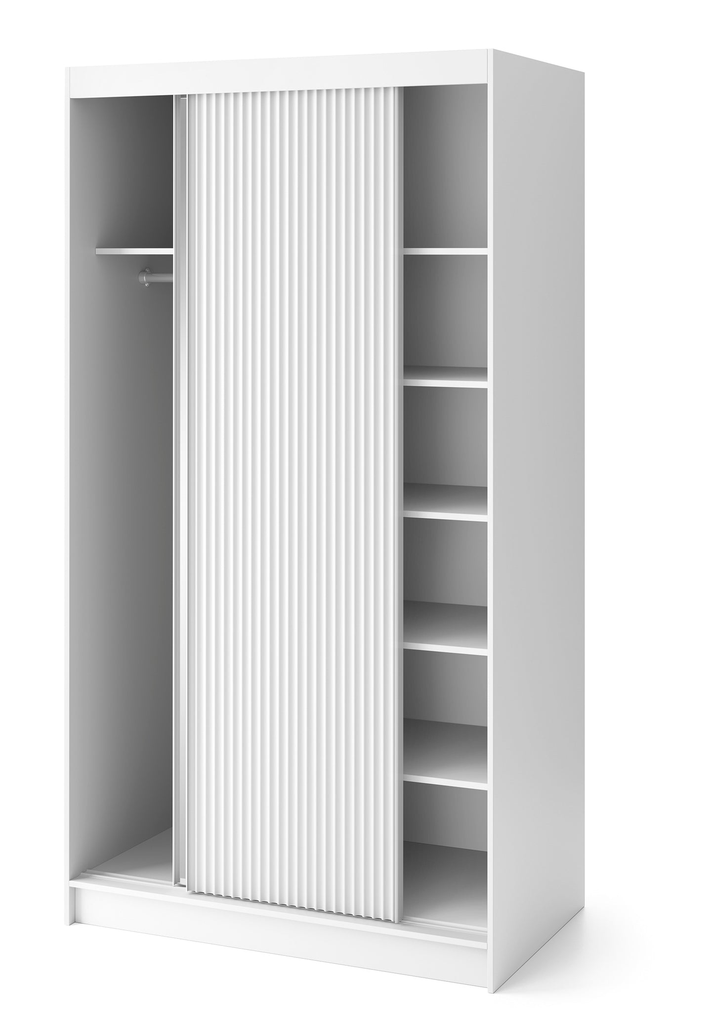 Biancco II with Mirror - Two Sliding Doors Wardrobe White with Hanging Rail, Shelves >120cm<
