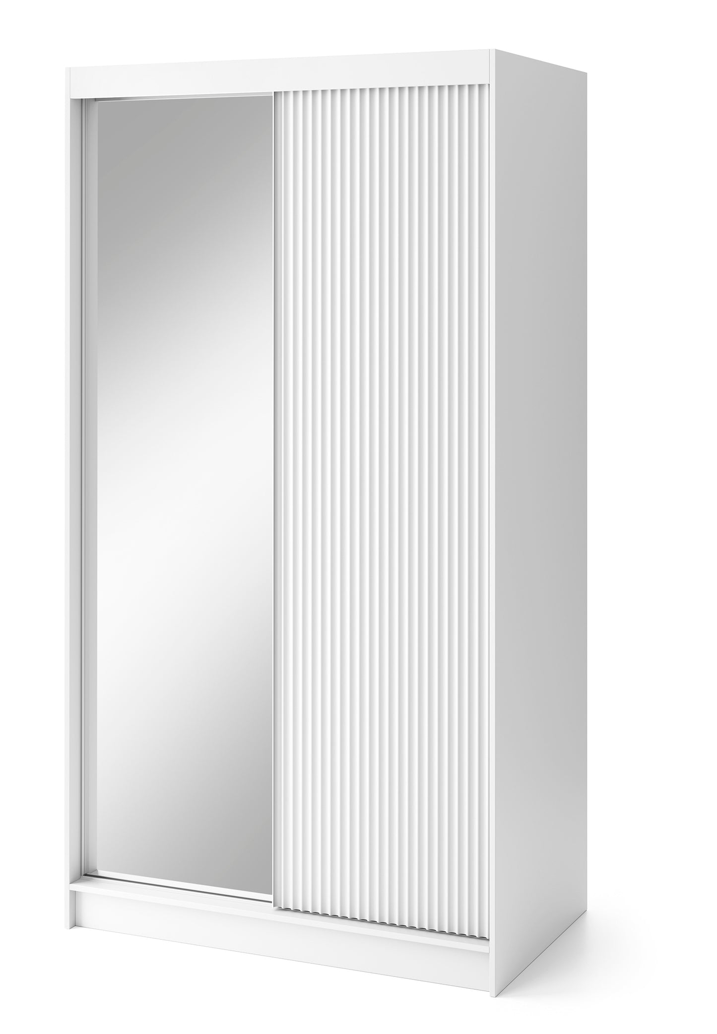 Biancco II with Mirror - Two Sliding Doors Wardrobe White with Hanging Rail, Shelves >120cm<