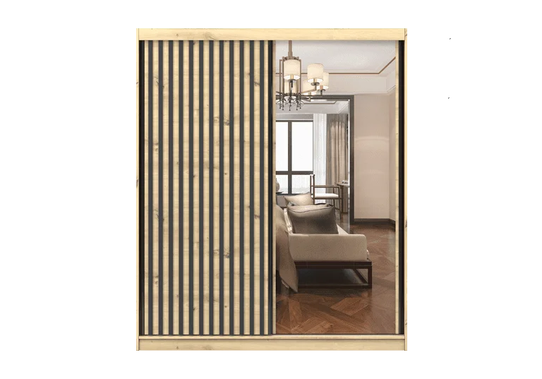 Weroona - 2 Sliding Doors Wardrobe Colour Artisan with Shelves Rail Mirror 183 cm