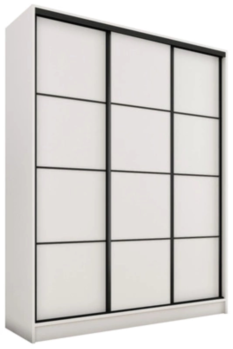 LOFT - 3 Sliding Doors Wardrobe With Drawers Shelves 2 Rail Three Colour width 150 cm