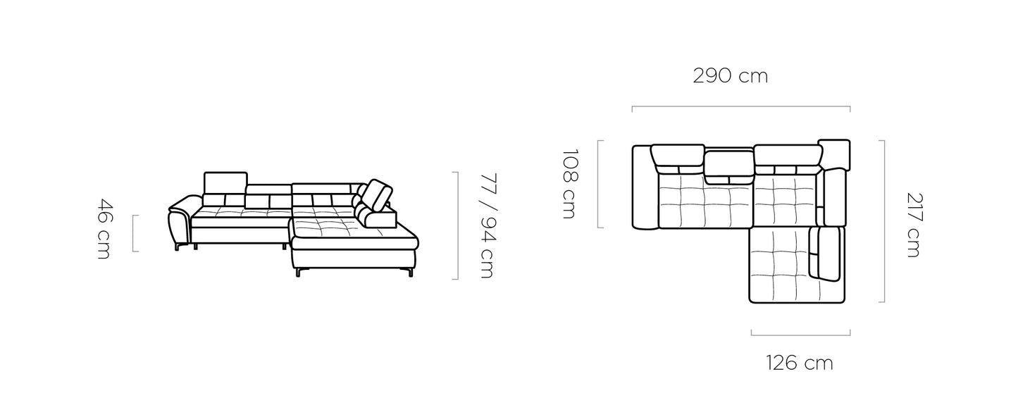 Deliso - L-Shape Corner Sofa Bed with Sleeping Function Storage Various Colour > Width 290 cm <