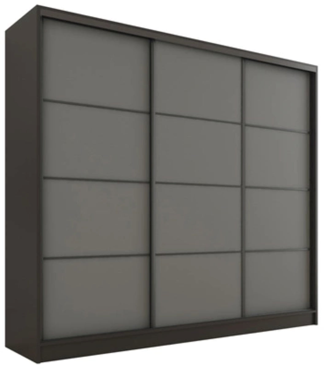 LOFT - 3 Sliding Doors Wardrobe With Drawers Shelves 2 Rail Black Body 3 Option 200 cm