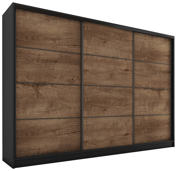 LOFT No Mirror - 3 Sliding Doors Wardrobe With Drawers Shelves 2 Rail Various Colour 250 cm