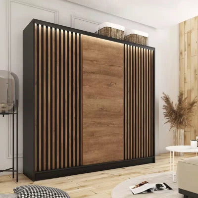Tanyaro - 3 Sliding Doors Wardrobe With Drawers Shelves 2 Rail Various Colour 200 cm