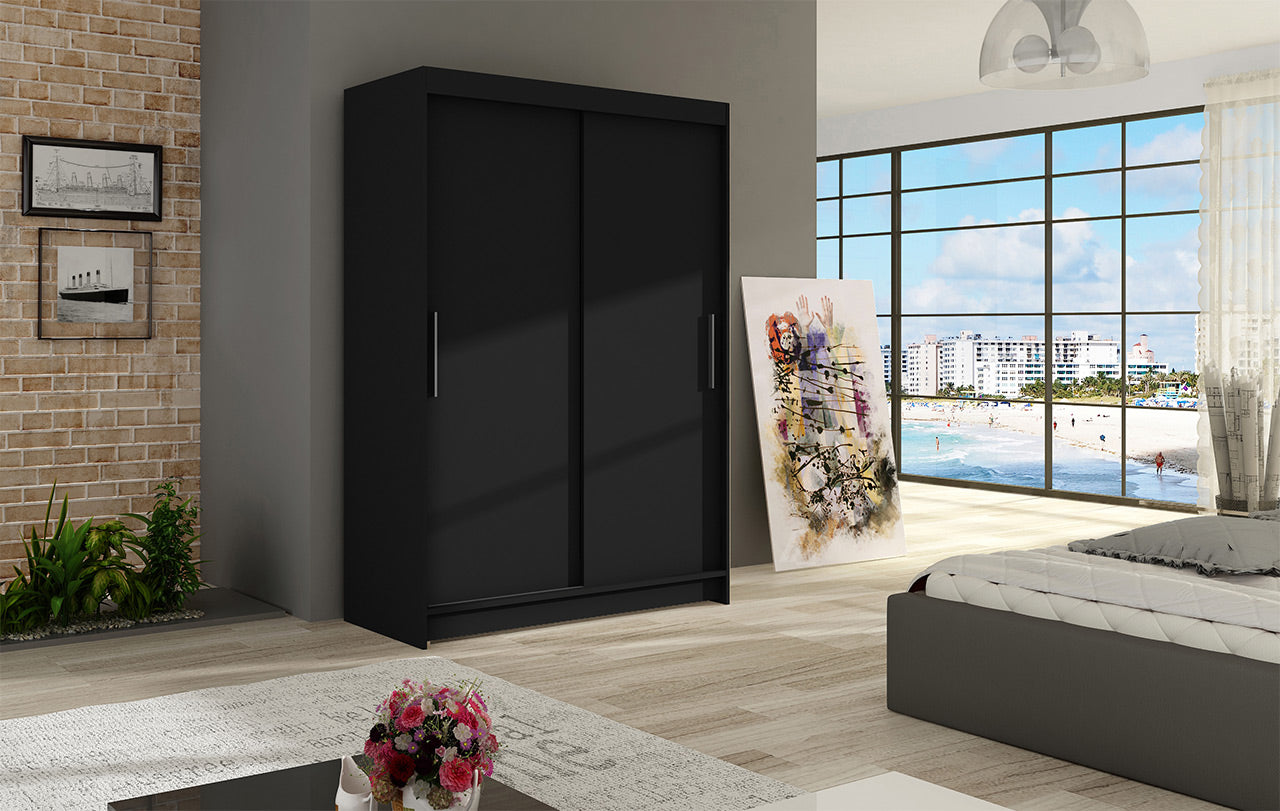 VEGAS I - 2 sliding door wardrobe with Shelves Rail Colour Black width 120 cm