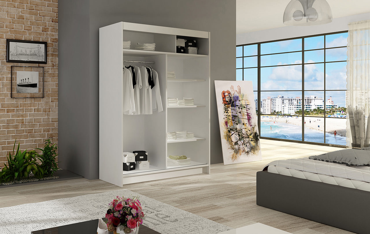 VEGAS I - 2 sliding door wardrobe with Shelves Rail Colour Black width 120 cm