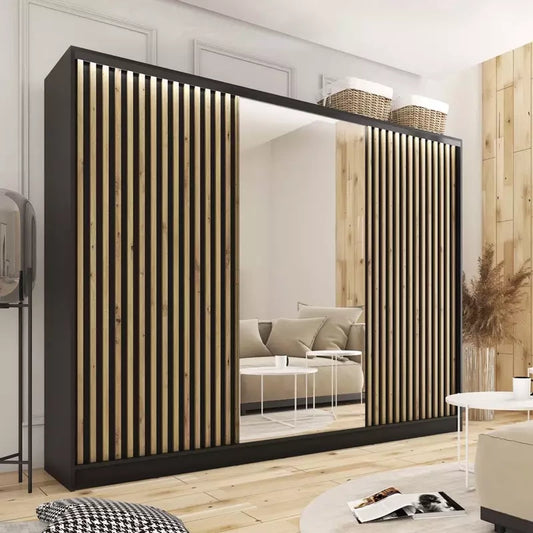 Tanyaro with Mirror - 3 sliding Doors Wardrobe With Drawers Shelve 2 Rail Various Colour width 250 cm