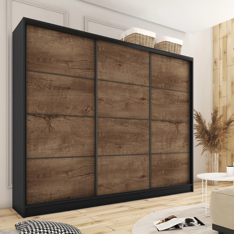 LOFT No Mirror - 3 Sliding Doors Wardrobe With Drawers Shelves 2 Rail Various Colour 250 cm