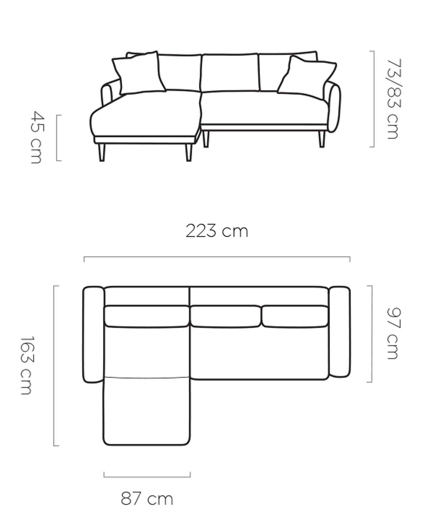 Sento - L-Shape Corner Sofa Bed with Sleeping Function Storage Various Colour > Width 223 cm <
