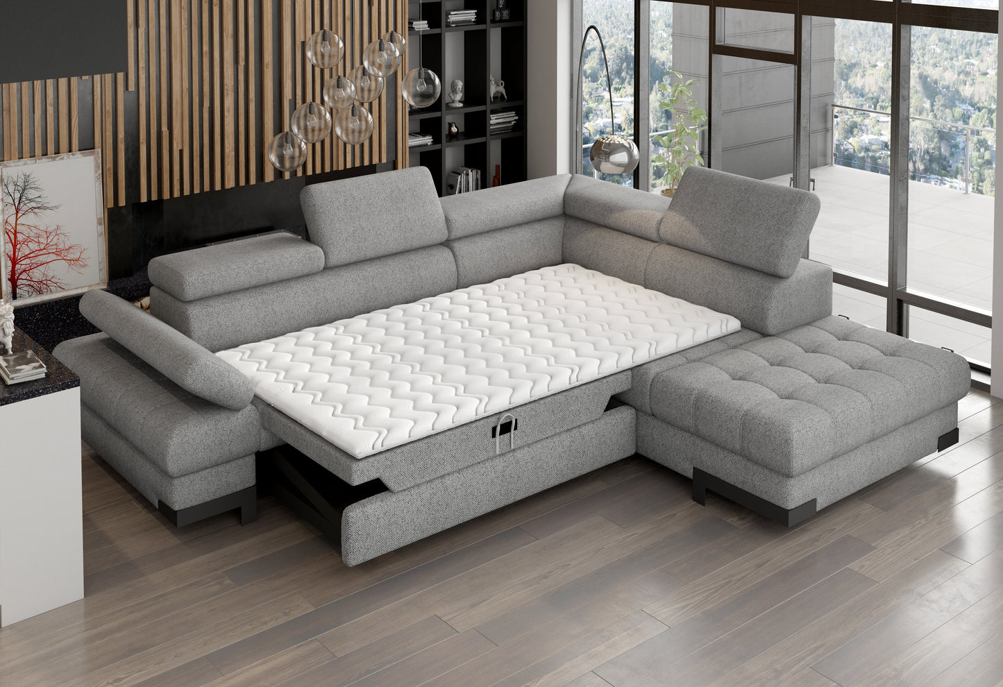 Sevilla - L-Shape Corner Sofa Bed with Sleeping Function Storage Various Colour > Width 263 cm <