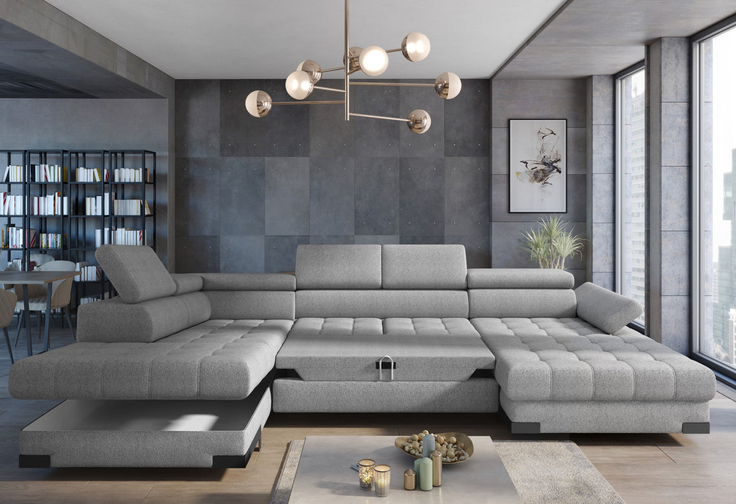Sevilla - U-Shape Corner Sofa Bed with Sleeping Function Storage Various Colour > Width 339 cm <
