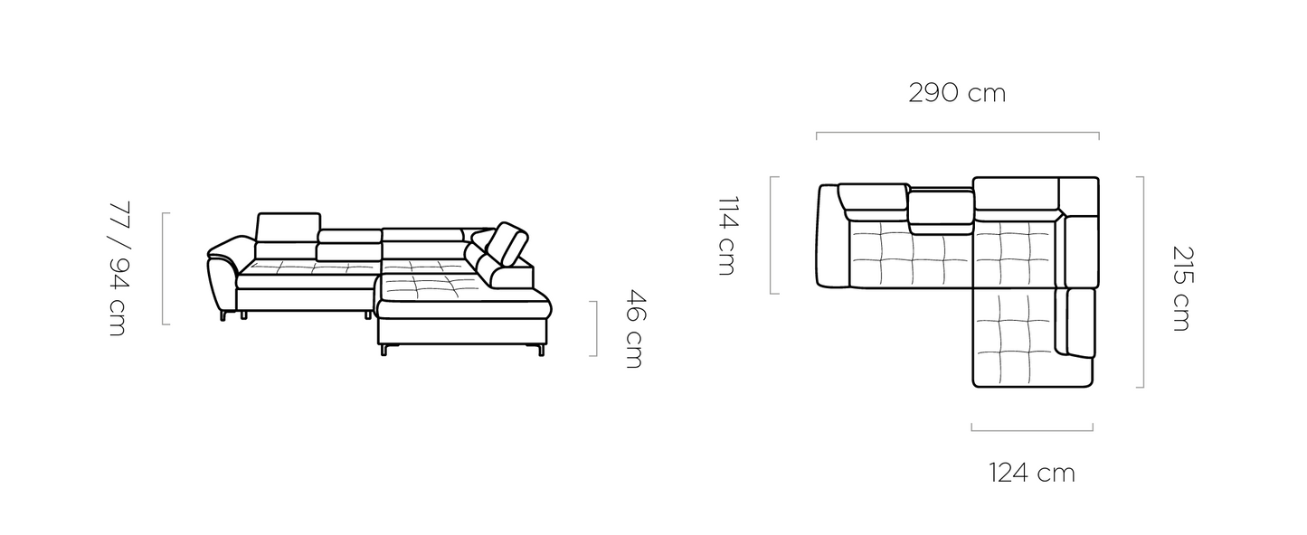 Terdo - L-Shape Corner Sofa Bed with Sleeping Function Storage Various Colour > Width 290 cm <