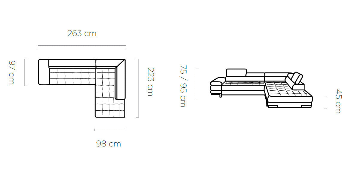 Sevilla - L-Shape Corner Sofa Bed with Sleeping Function Storage Various Colour > Width 263 cm <