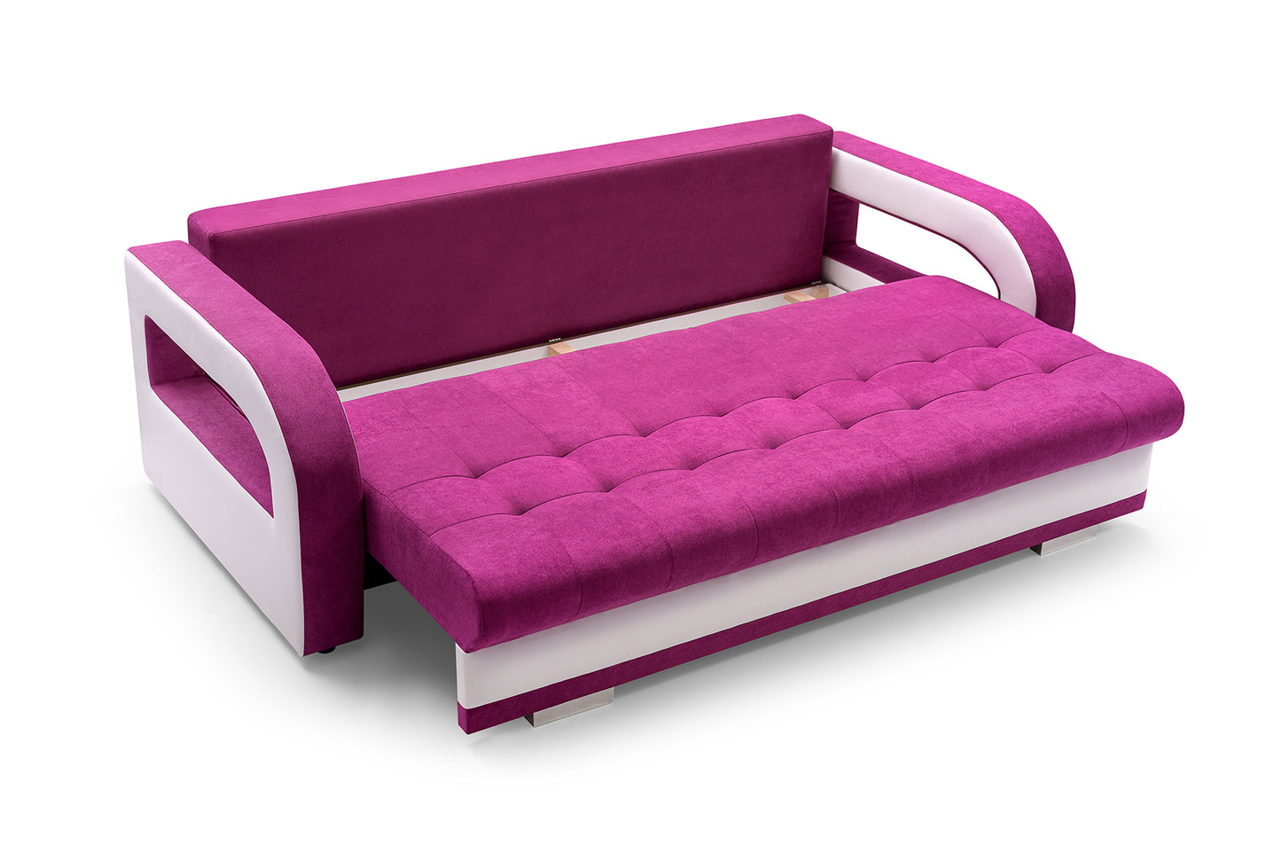 NINA SOFA with PUFF, SLEEPING FUNCTION, STORAGE SPACE, VINE COLOUR with WHITE FAUX INSERT, VELVET LIKE - FAST DELIVERY >235 x 110 cm<