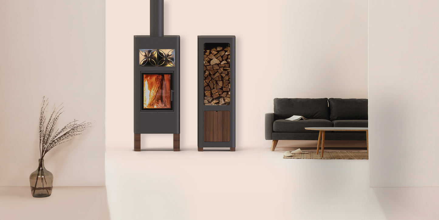 LUNA + BOX Freestanding Fireplace - Minimalist Form and High Efficiency, 2 Colours