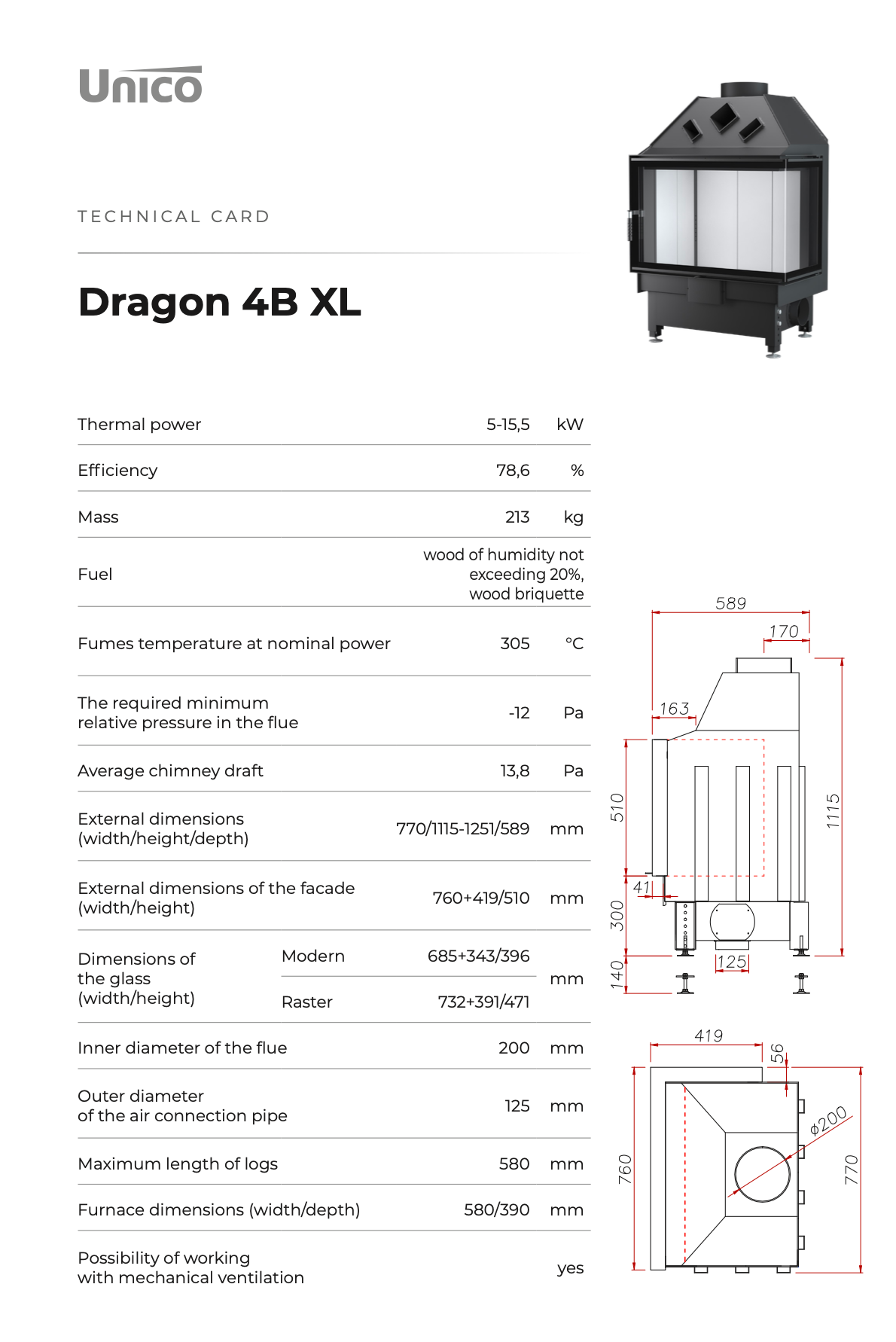 DRAGON 4B XL - Fireplace Insert Anti-Smog Ecofriendly Modern Steel