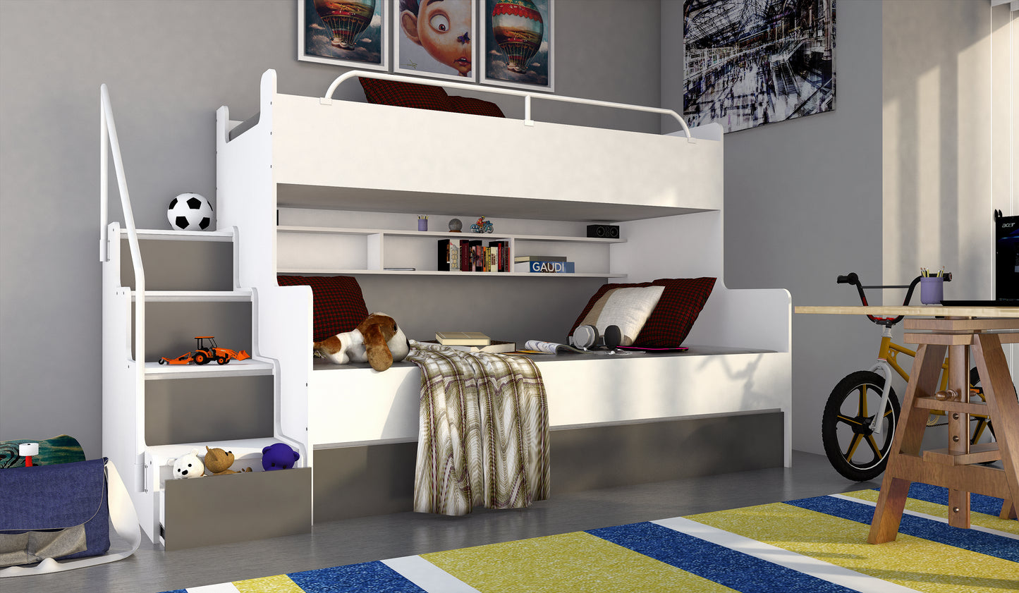 JESSICA 3 - bunk bed with stairs, shelves and many drawers Various Colours