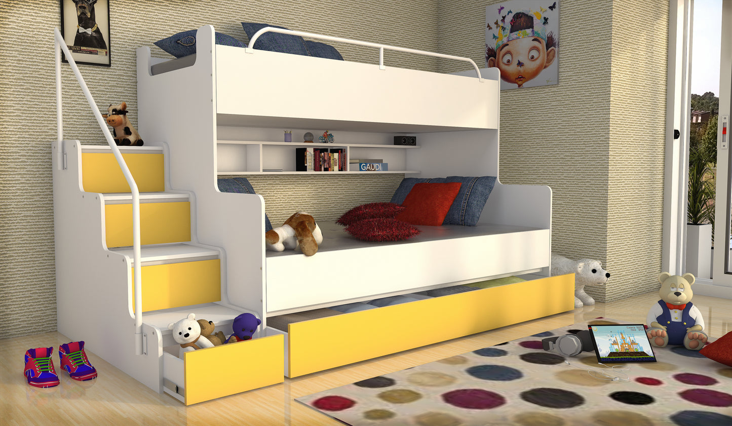 JESSICA 3 - bunk bed with stairs, shelves and many drawers Various Colours