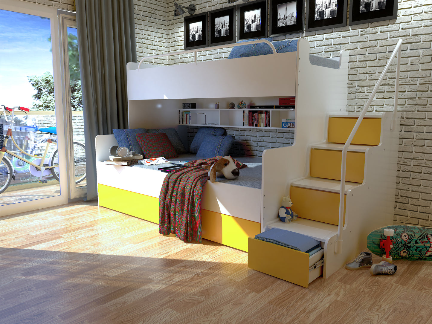 JESSICA 3 - bunk bed with stairs, shelves and many drawers Various Colours