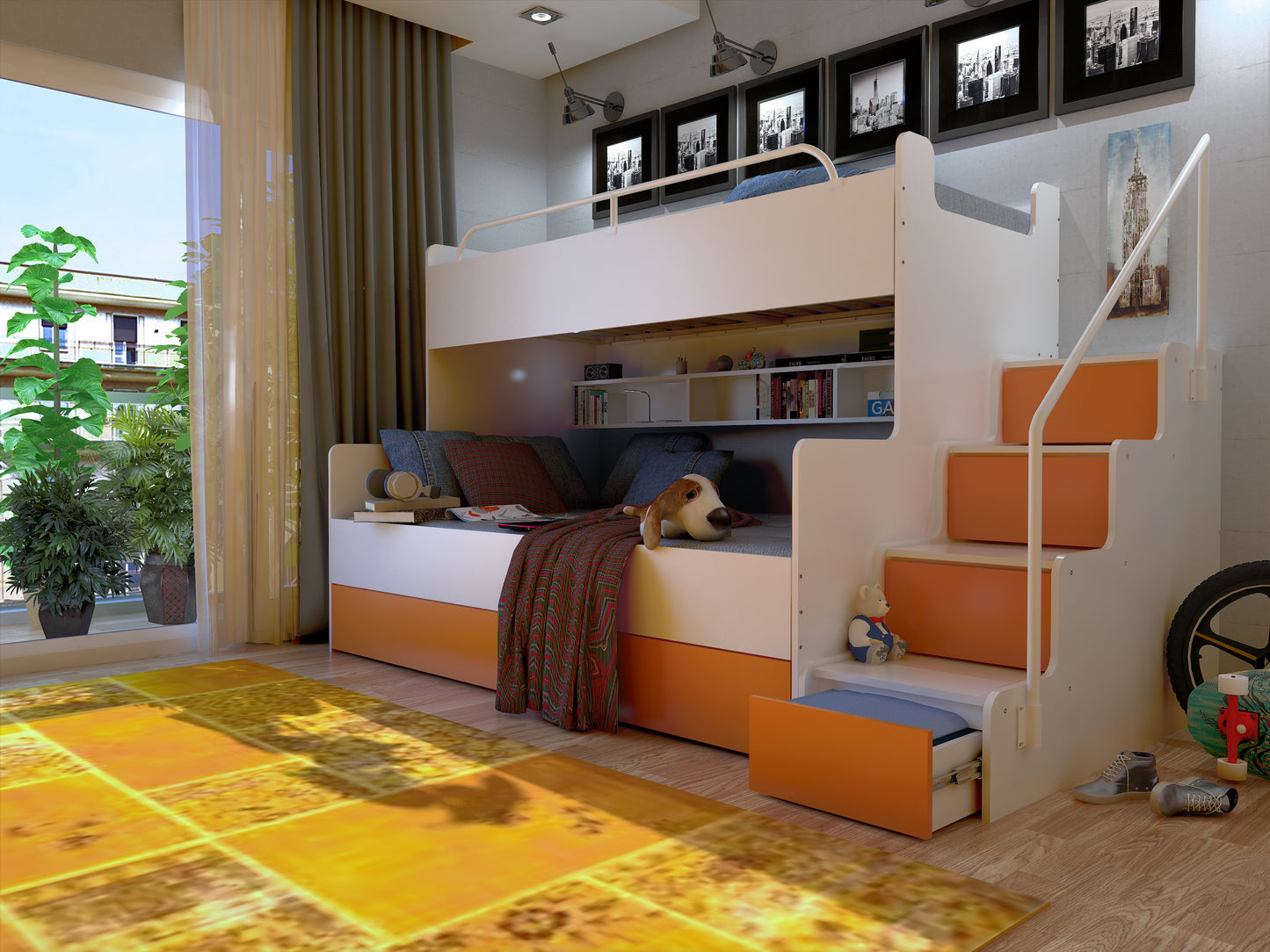 JESSICA 3 - bunk bed with stairs, shelves and many drawers Various Colours