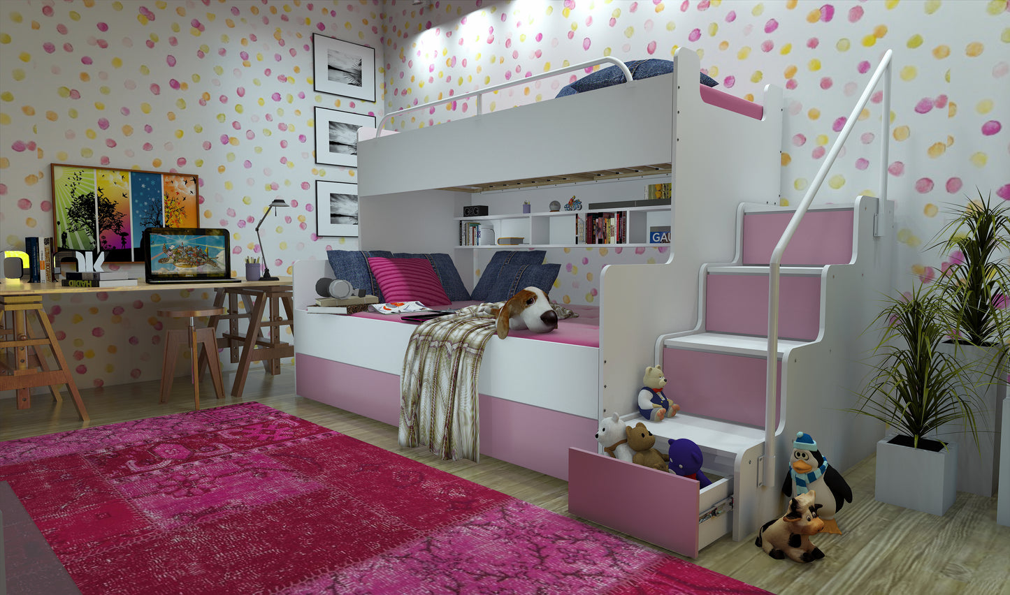 JESSICA 3 - bunk bed with stairs, shelves and many drawers Various Colours