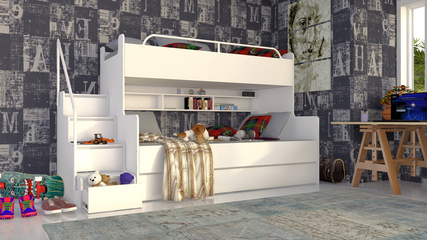 JESSICA 3 - bunk bed with stairs, shelves and many drawers Various Colours