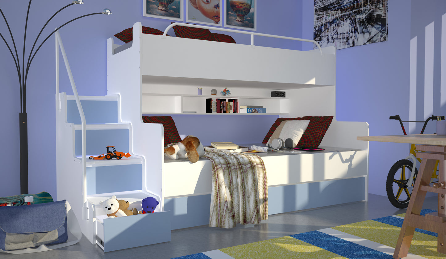 JESSICA 3 - bunk bed with stairs, shelves and many drawers Various Colours