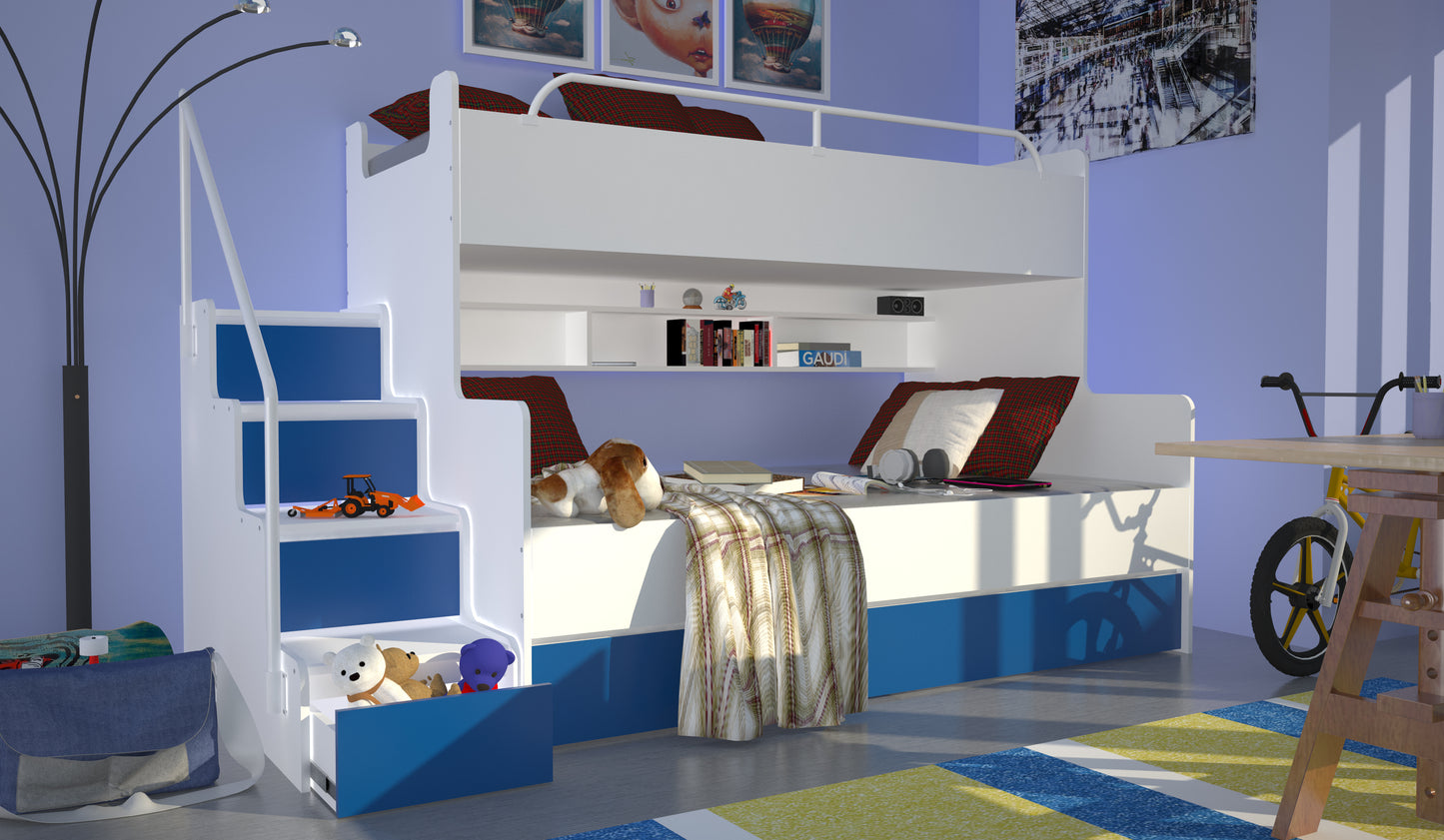 JESSICA 3 - bunk bed with stairs, shelves and many drawers Various Colours