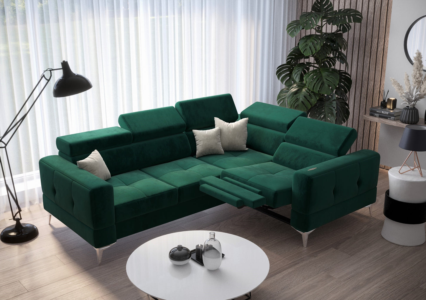 TOSCANA RELAX - Corner Sofa Relax with Sleeping Function, Various Colours, Left or Right , 2 Colour Legs >250 x 185cm<