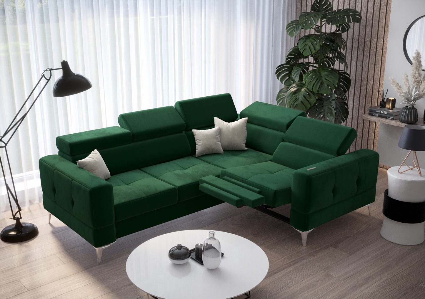 TOSCANA RELAX - Corner Sofa Relax with Sleeping Function, Various Colours, Left or Right , 2 Colour Legs >250 x 185cm<