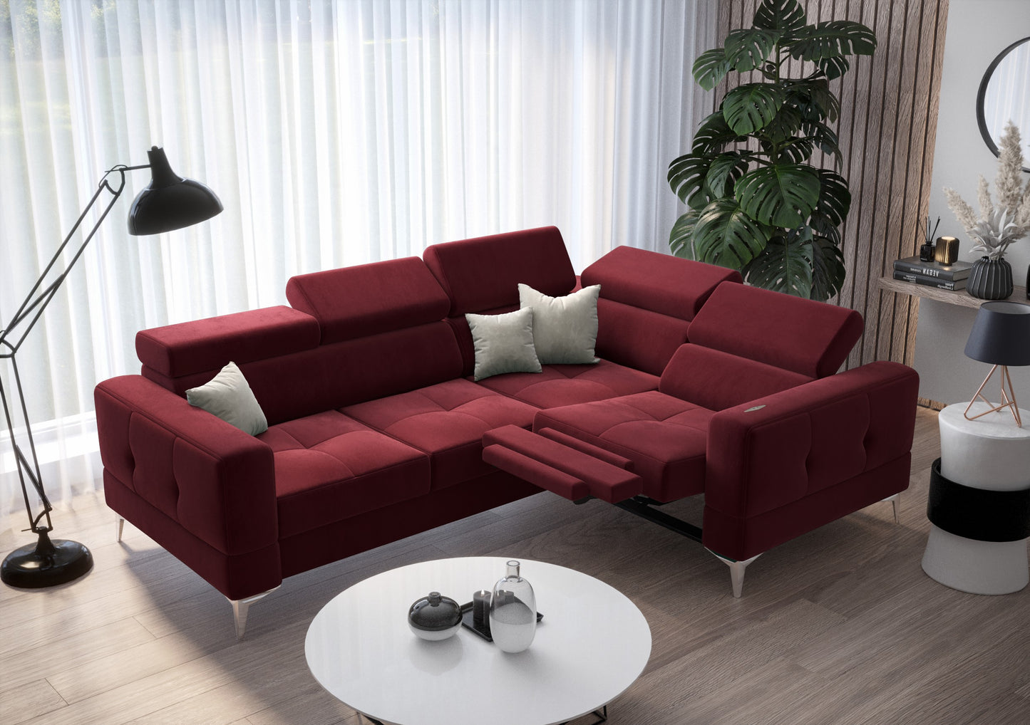 TOSCANA RELAX - Corner Sofa Relax with Sleeping Function, Various Colours, Left or Right , 2 Colour Legs >250 x 185cm<