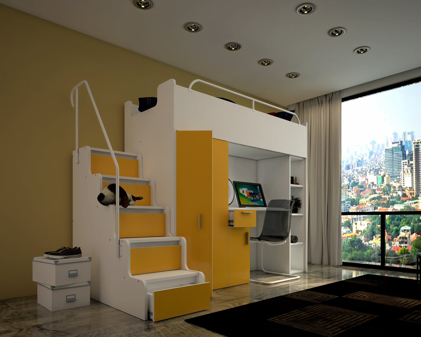 JESSICA 4S - Cabin bed set with Wardrobe, Desk and Stairs. 9 Colours