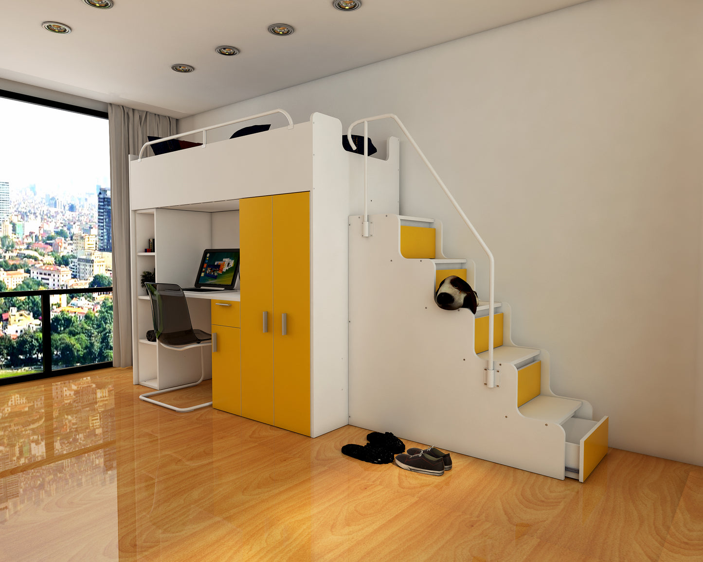 JESSICA 4S - Cabin bed set with Wardrobe, Desk and Stairs. 9 Colours