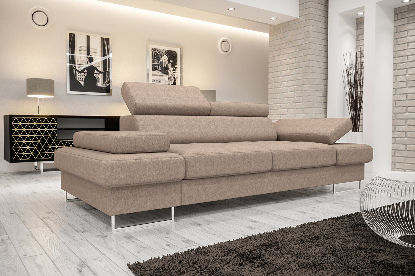 GALAXY II SOFA - 2 Seater Water Repellent with Chrome Legs Adjustable Headrests >231cm<