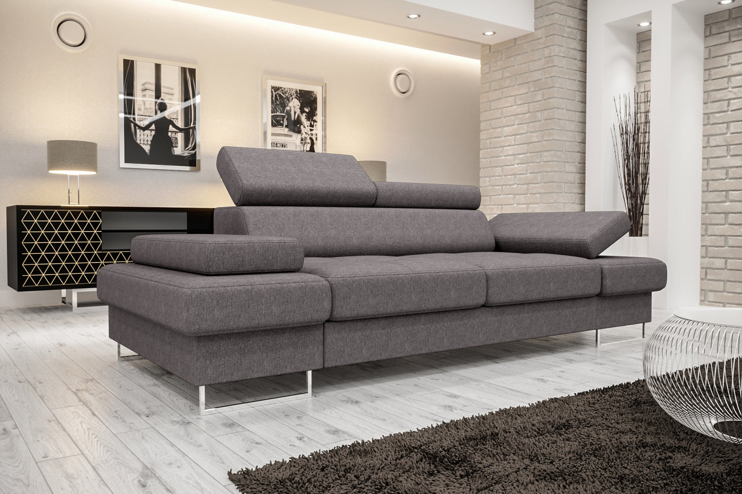 GALAXY II SOFA - 2 Seater Water Repellent with Chrome Legs Adjustable Headrests >231cm<