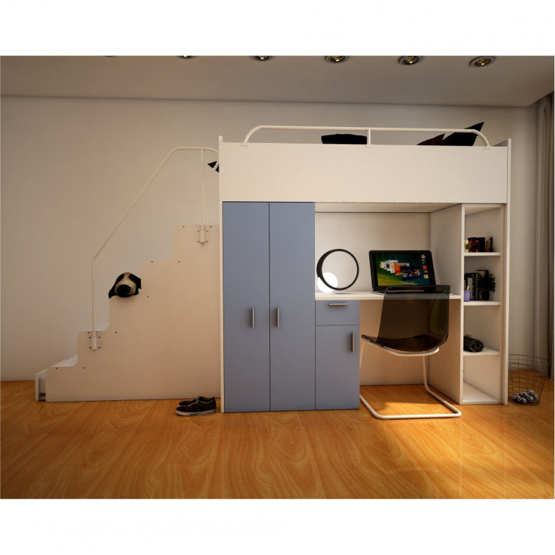 JESSICA 4S - Cabin bed set with Wardrobe, Desk and Stairs. 9 Colours