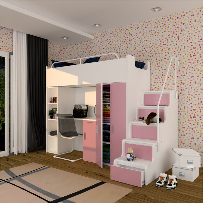 JESSICA 4S - Cabin bed set with Wardrobe, Desk and Stairs. 9 Colours