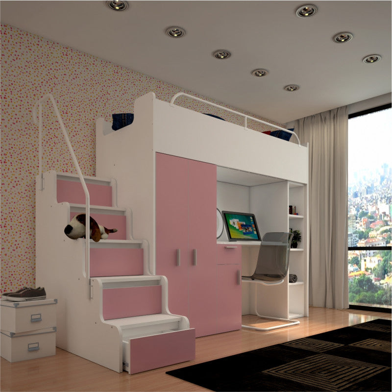 JESSICA 4S - Cabin bed set with Wardrobe, Desk and Stairs. 9 Colours