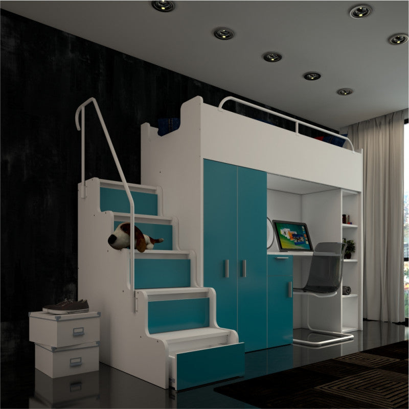 JESSICA 4S - Cabin bed set with Wardrobe, Desk and Stairs. 9 Colours